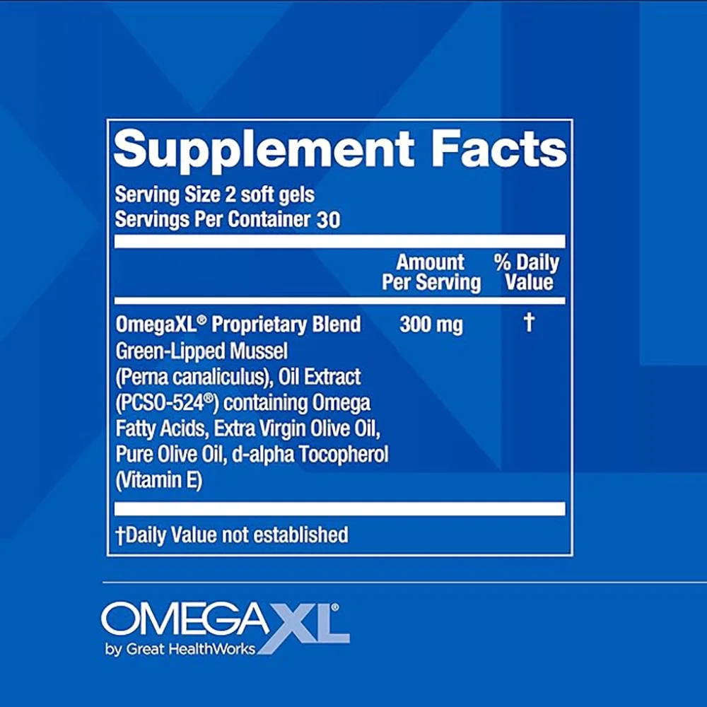 O-Mega XL 60 Softgels with Green Lipped Mussel Extract from New Zealand for Adult Joint and Muscle Support, Unisex