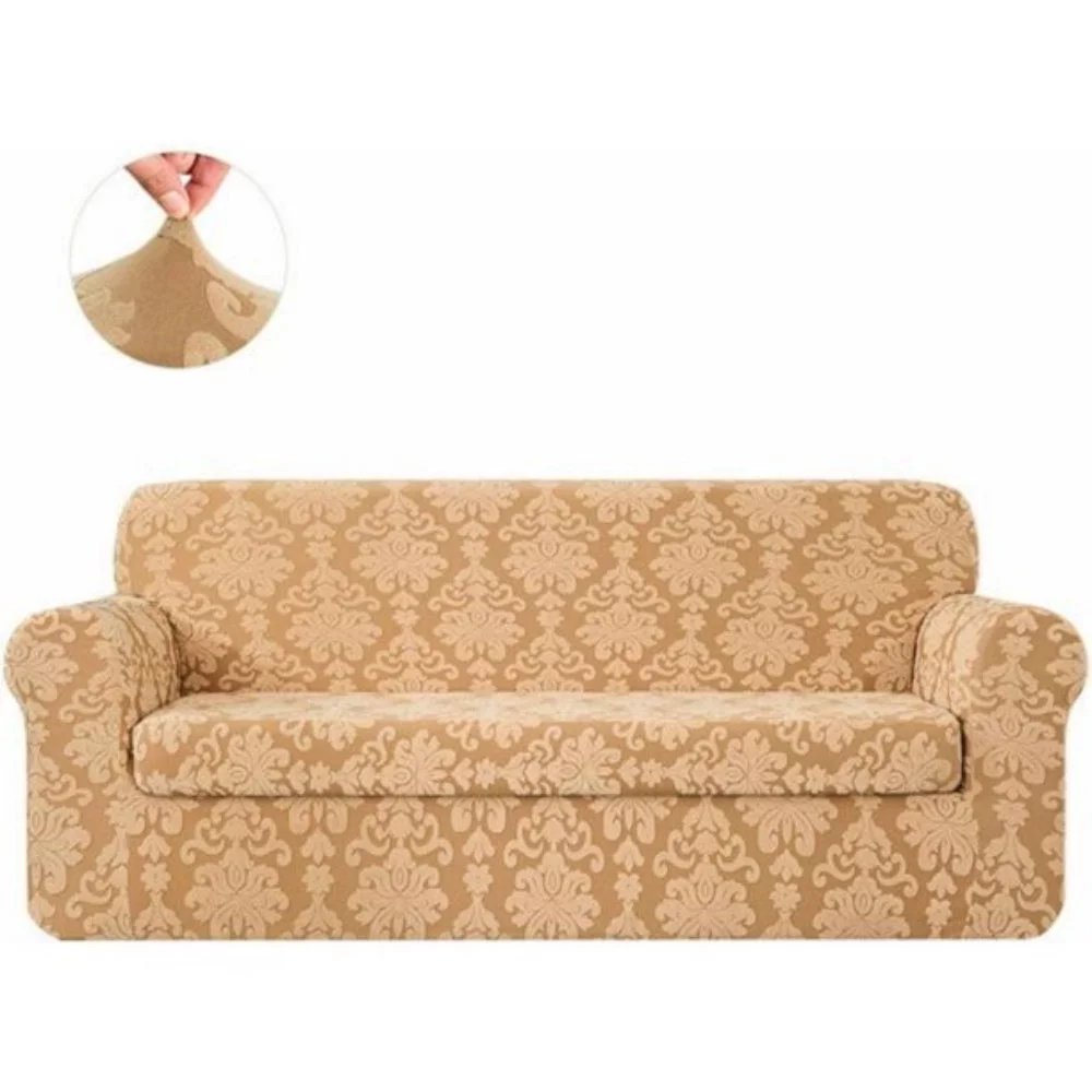 CHUN YI 2-Piece Sofa Cover with Cushion Cover Jacquard Slipcover (Loveseat, Dark Khaki)