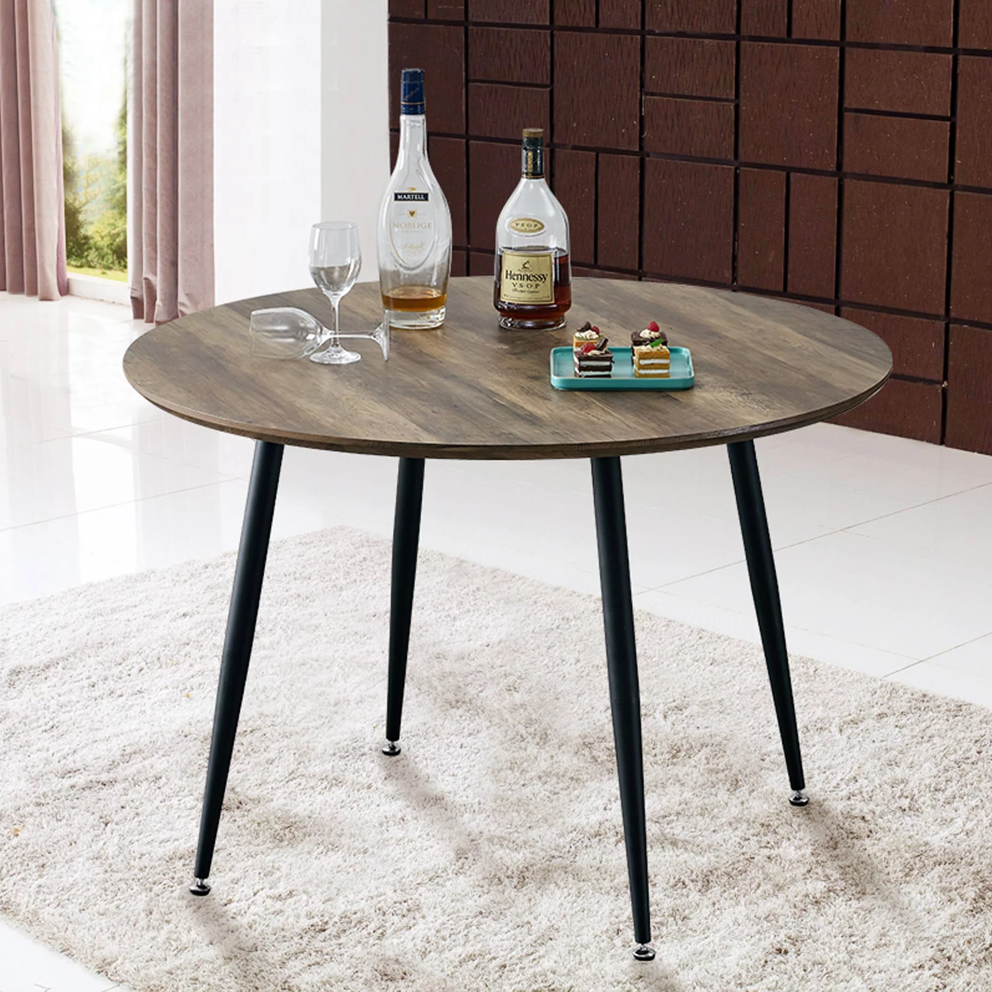 Diameter 44.8 inch MDF Modern simplicity roundI Imitation wood grain dining table.Applicable 6-8 persons to dining room and meeting room.