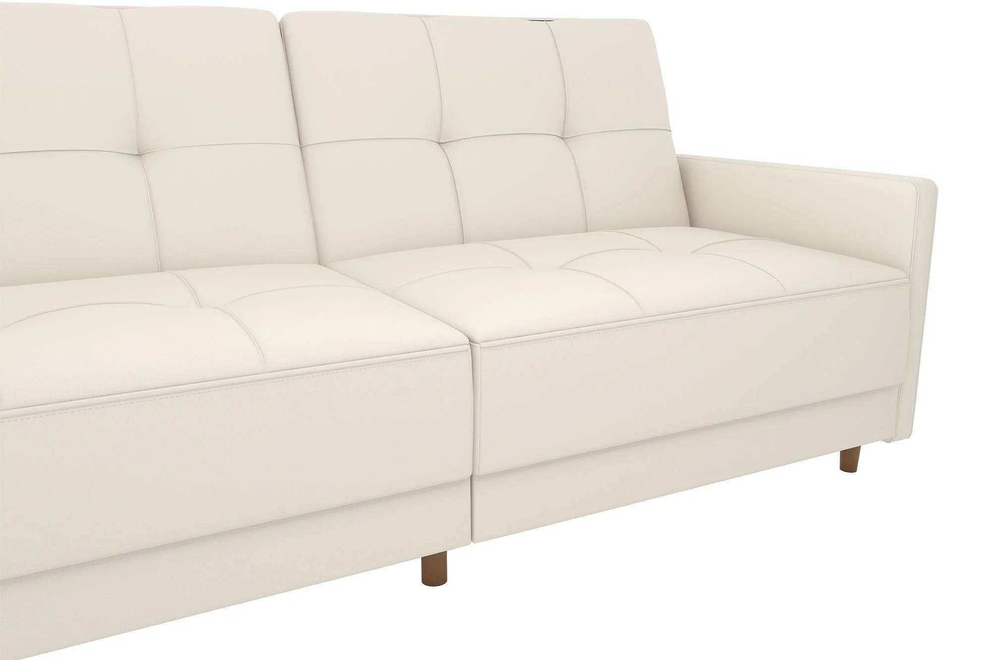 Desert Fields Adera Coil Futon, White Faux Leather
