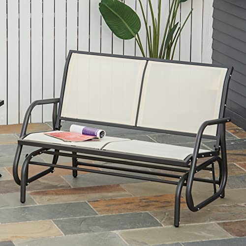 Outsunny 2-Person Outdoor Glider Bench, Patio Double Swing Rocking Chair Loveseat w/Powder Coated Steel Frame for Backyard Garden Porch, Black