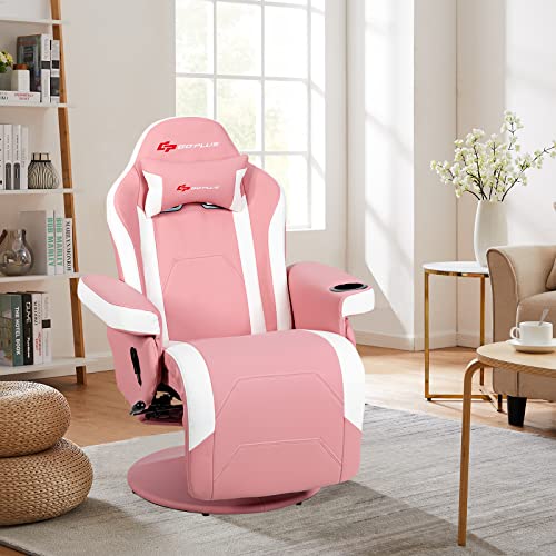 Gaming Recliner Adjustable Massage Gaming Chair with Cup Holder Footrest Ergonomic Single Sofa Living Room Home Theater Seating with Side Pouch, Blue