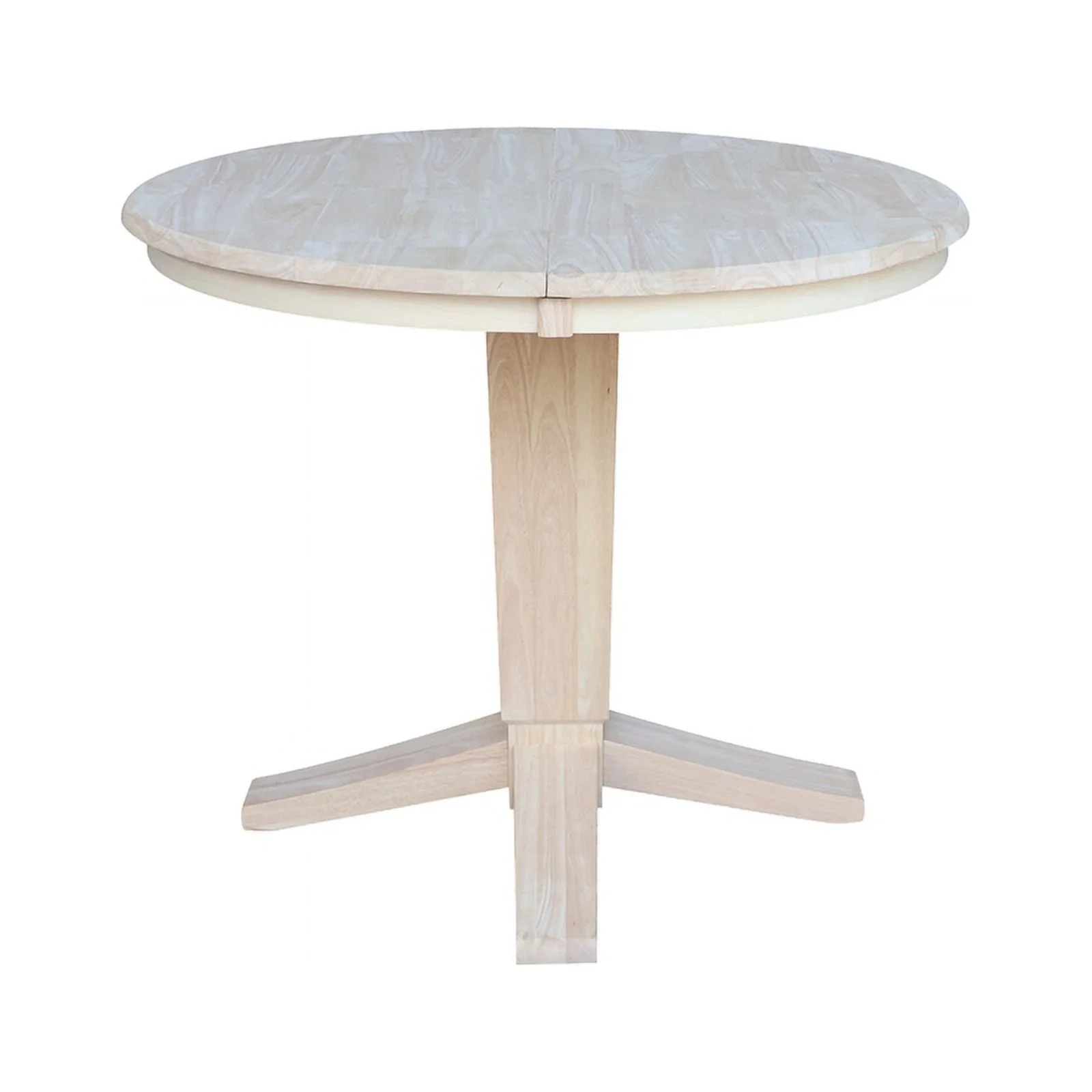 36 in Solid Wood Round Top Pedestal Dining Table with 12 in Leaf in Unfinished