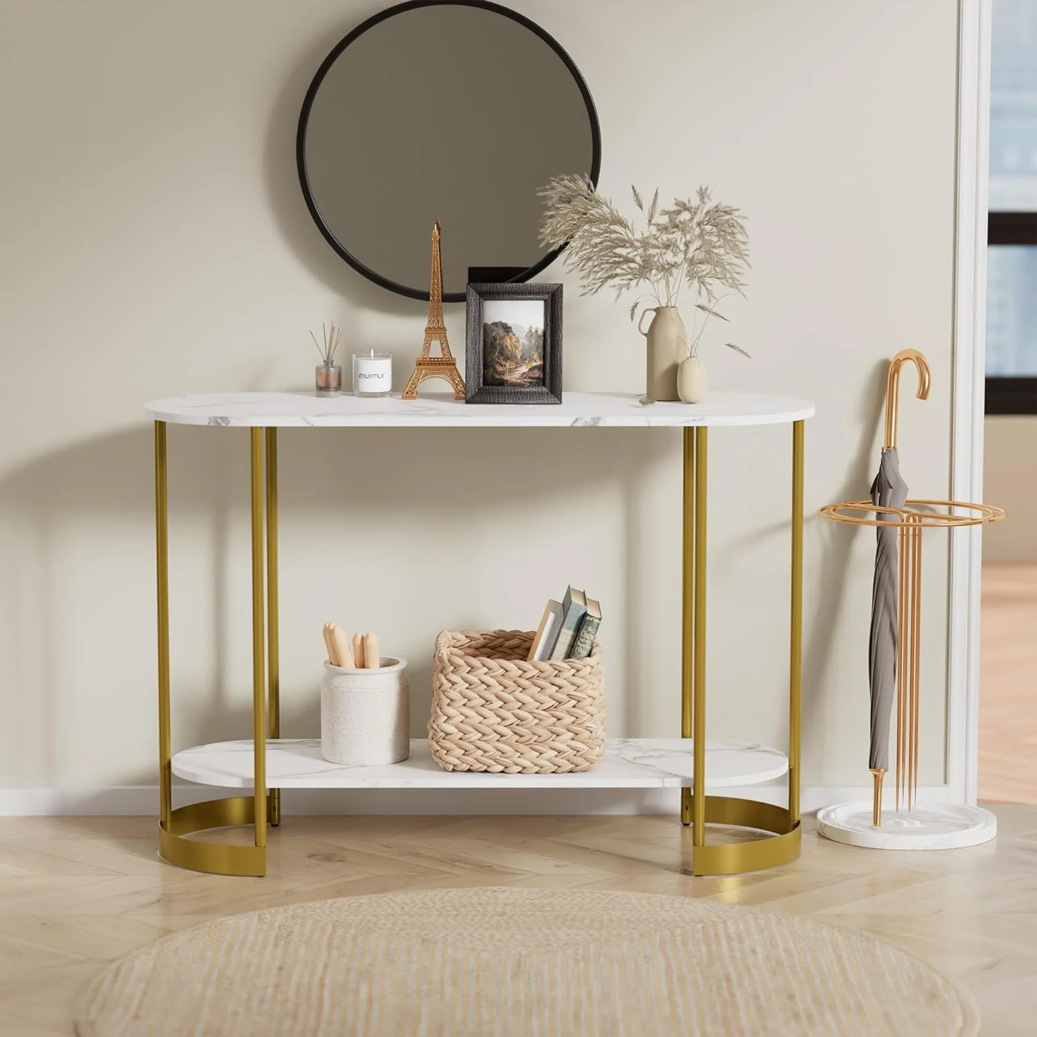 45.3" Gold Entry Table  JOMA Faux Marble Console Table  2-Tier Sofa Table  White Entryway Table