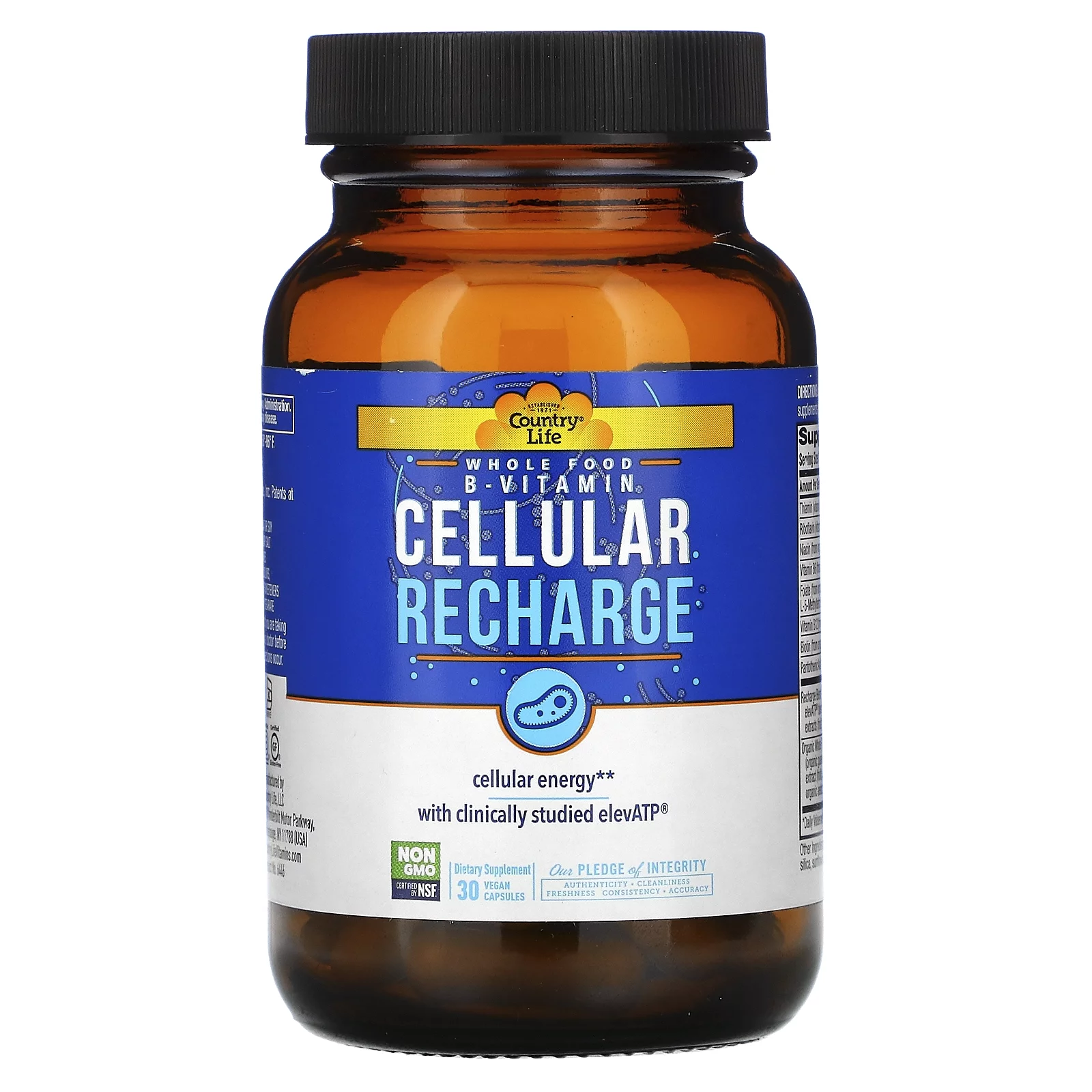Whole Food B-Vitamin, Cellular Recharge, 30 Vegan Capsules, Country Life