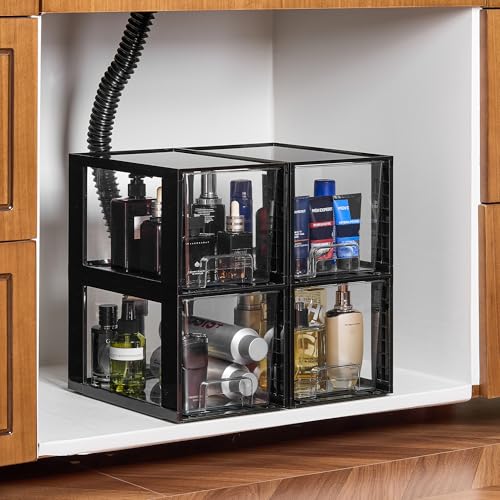 Vtopmart 4 Pack Large Stackable Storage Drawers,Easily Assemble Acrylic Bathroom Closet Undersink Organizers and Storage,Plastic Bins for Kitchen Cabinets,Pantry,Makeup,Medicine Organization