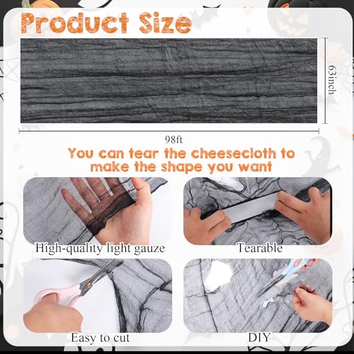 1181 x 63in Halloween Creepy Cloth Decoration Large Bloody Spooky Fabric Cloth Scary Gauze Cheesecloth for Halloween Party Supplies Window Table Wall Decorations (Black)