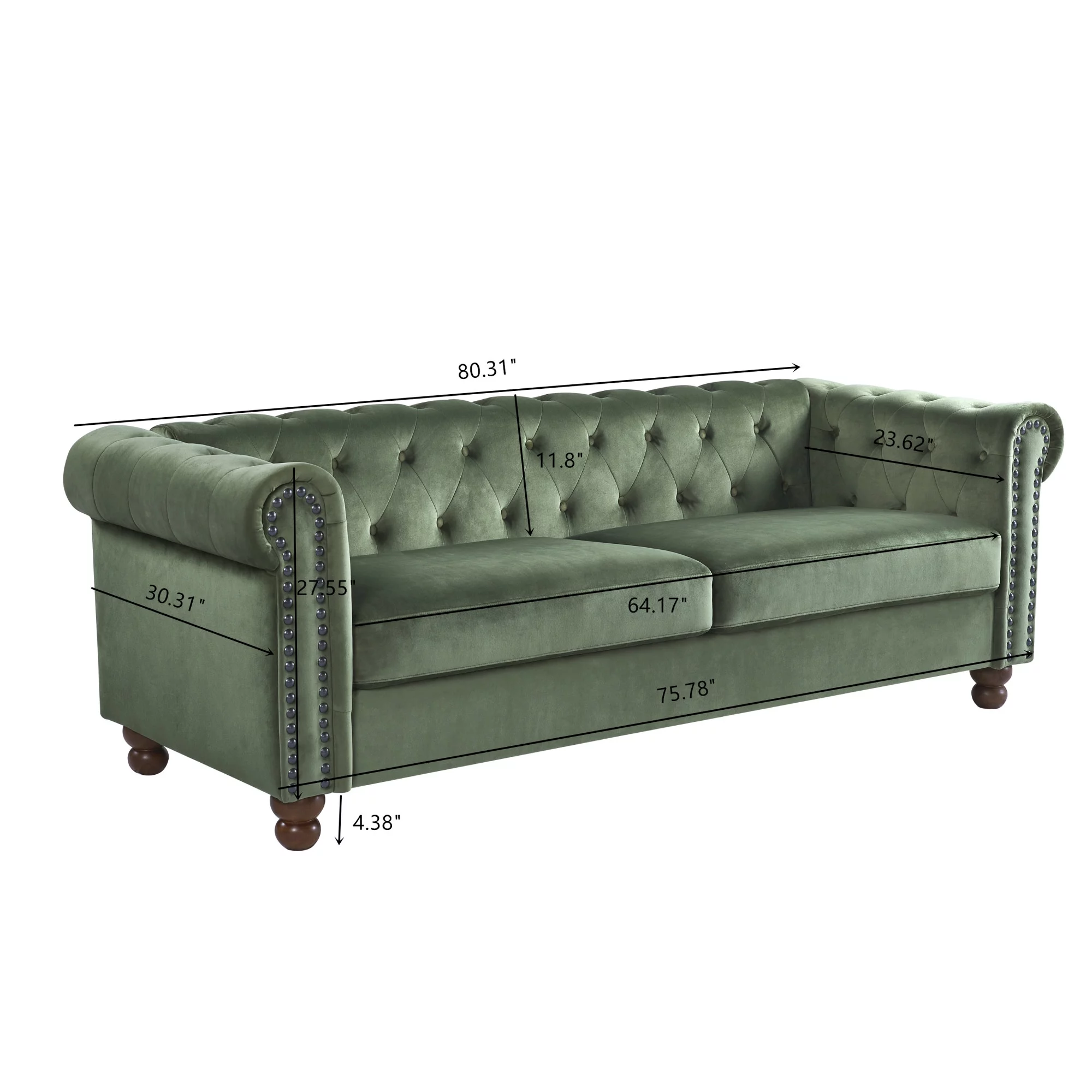 Classic Traditional Living Room Upholstered Sofa with high-tech Fabric Surface/ Chesterfield Tufted Fabric Sofa Couch, Large-Green
