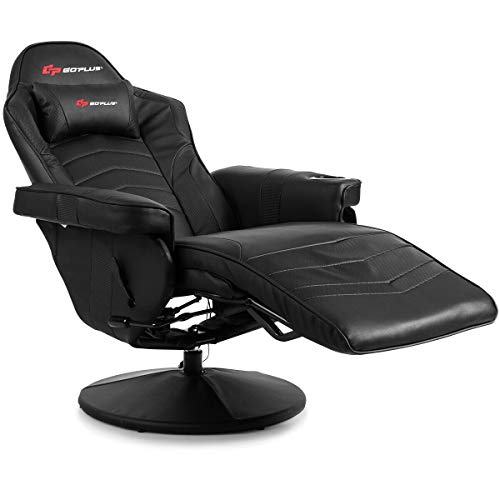 Goplus Massage Gaming Chair, Racing Style Gaming Recliner w/Adjustable Backrest and Footrest, Ergonomic High Back PU Leather Computer Office Chair Swivel Game Chair w/Cup Holder and Side Pouch