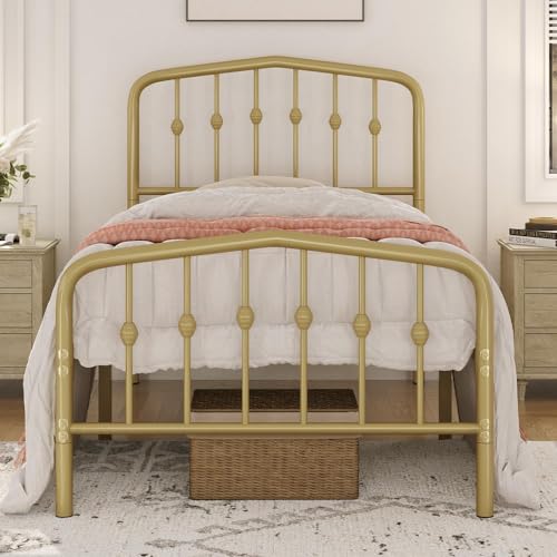 Yaheetech Full Bed Frames Metal Platform Bed with Victorian Style Wrought Iron Headboard and Footboard/Easy Assembly/No Box Spring Needed/White Full Bed