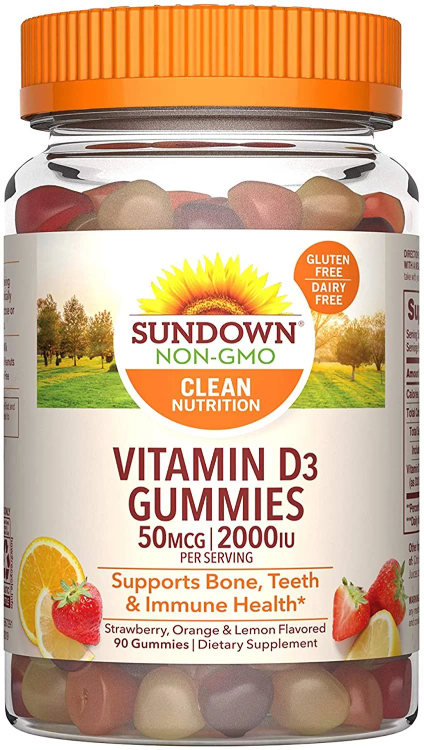 Sundown Naturals Vitamin D3 2000 IU Gummies, Strawberry, Orange, & Lemon Flavored 90 ea (Pack of 6)