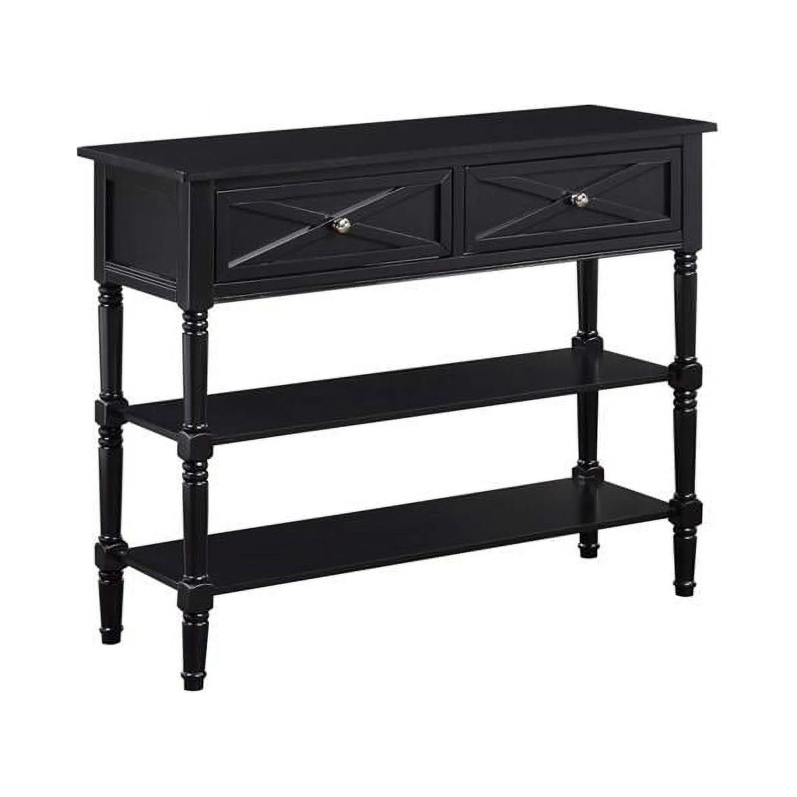 Pemberly Row Farmhouse 2 Drawer Console Table in Black Wood Finish