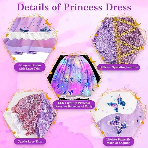 Meland Princess Dresses for Girls - Light Up Princess Costume for Little Girl, Halloween Costumes & Gift for Toddler Age 3-10