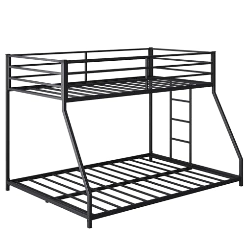Heavy Duty Bunk Bed Frame with Ladder, Twin XL Over Twin XL Bunk Beds with Safety Guardrails, Adults Bunk Beds with Noise-Reducing Rubber Stoppers, Easy Assemble, Black