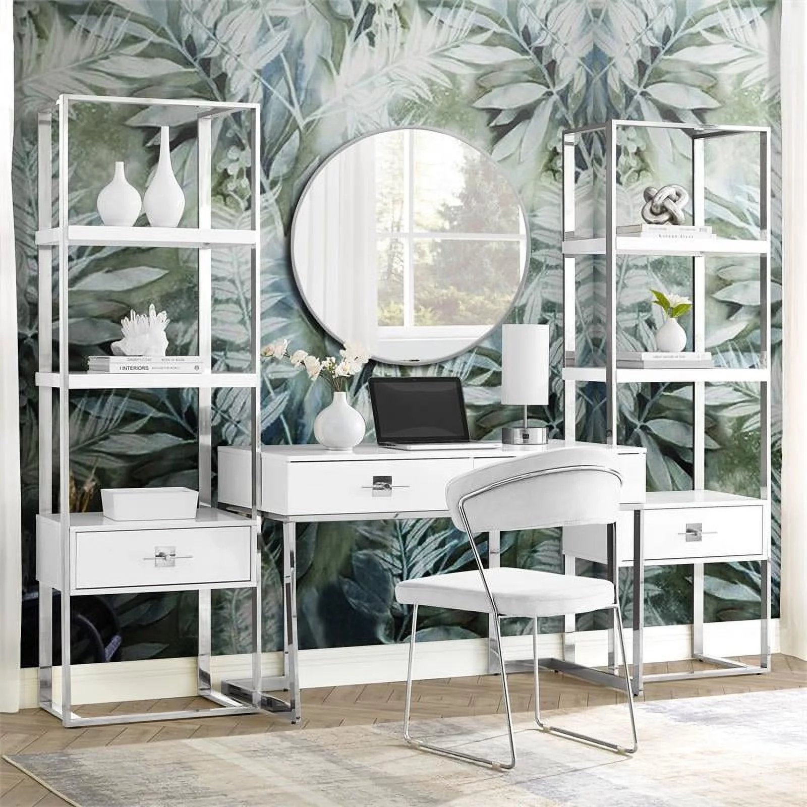 Posh Living Mano 2-Drawers Stainless Steel Base Bedroom Vanity White/Chrome