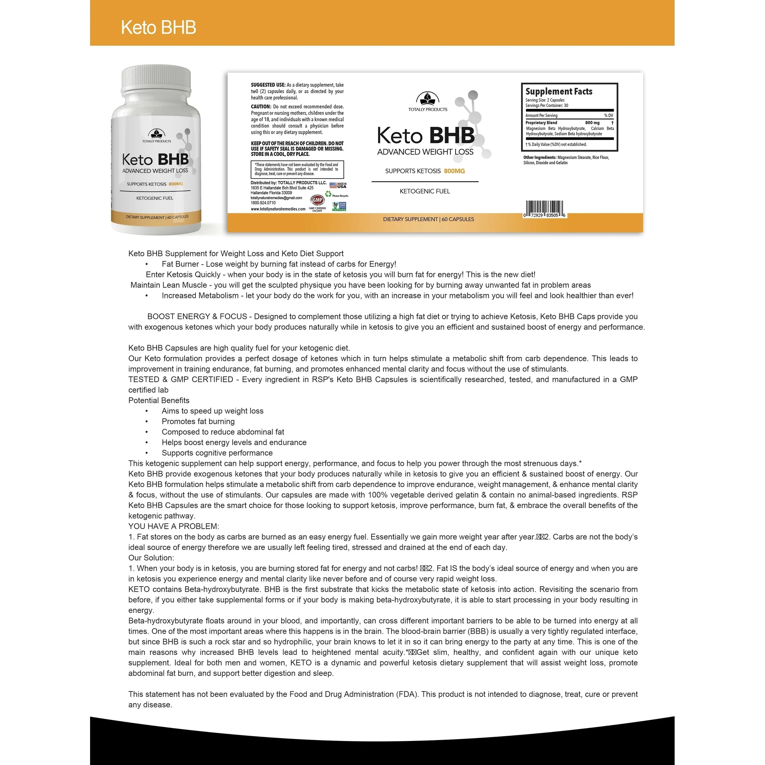 Totally Products  Keto BHB Advanced Weight Loss & Maximum Potency Apple Cider Vinegar Capsules Combo Pack combo pack (2 bottles each)