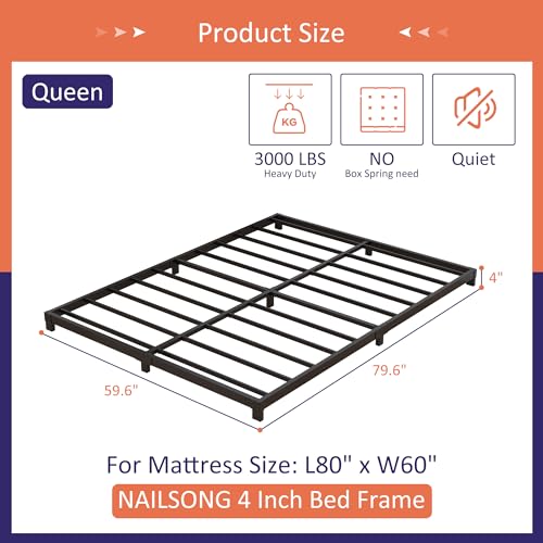 3 Inch Bed Frame Full Low Profile, Full Size Metal Bed Frame No Box Spring Needed, Heavy Duty Metal, Easy Assembly, Black