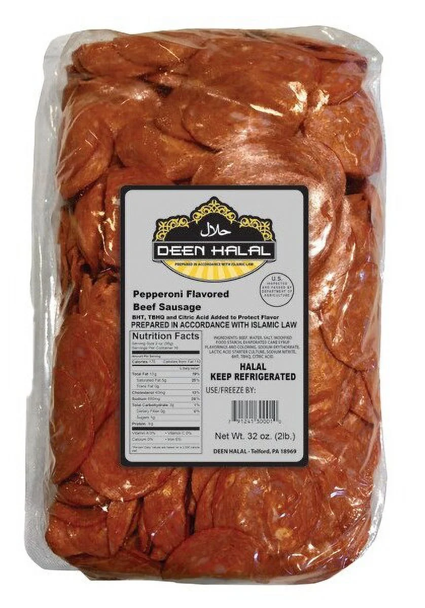 Deen Halal Sliced Pepperoni Flavored Beef Sausage 2lbs – Authentic Halal (1 Pack)