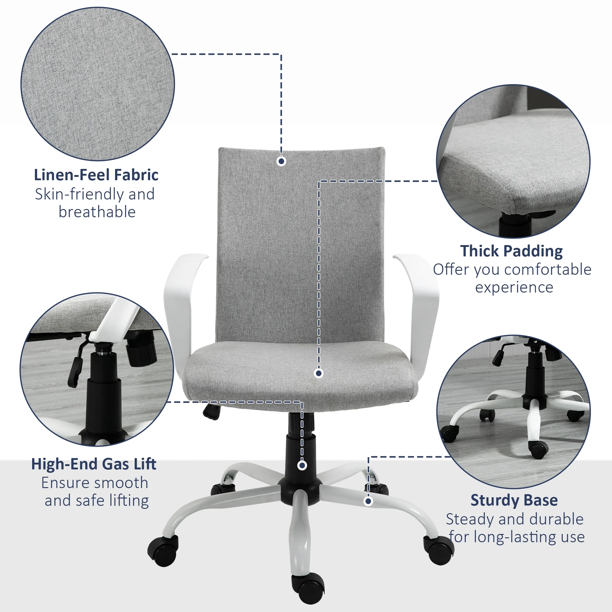 Vinsetto Mid-Back Ergonomic Office Chair with Adjustable Height