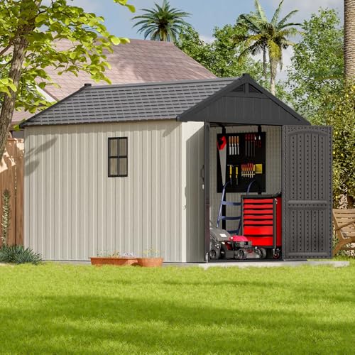 Patiowell 6x4 FT Plastic Outdoor Storage Shed, Resin Shed Perfect to Store Patio Furniture, GardenTools Bike Accessories, Beach Chairs and Lawn Mower,Light Grey