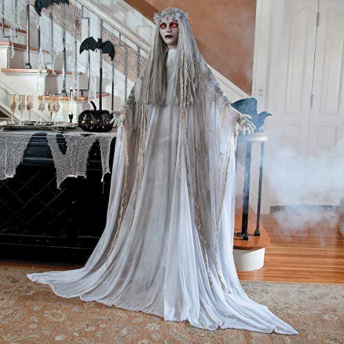 Fun Express Standing Ghost Girl Halloween Decorations Outdoor - 5ft 7in Light Up Ghost with Flashing Red Eyes | Scary Halloween Decor for Porch, Yard & Indoor | Spooky Halloween Ghost Decorations