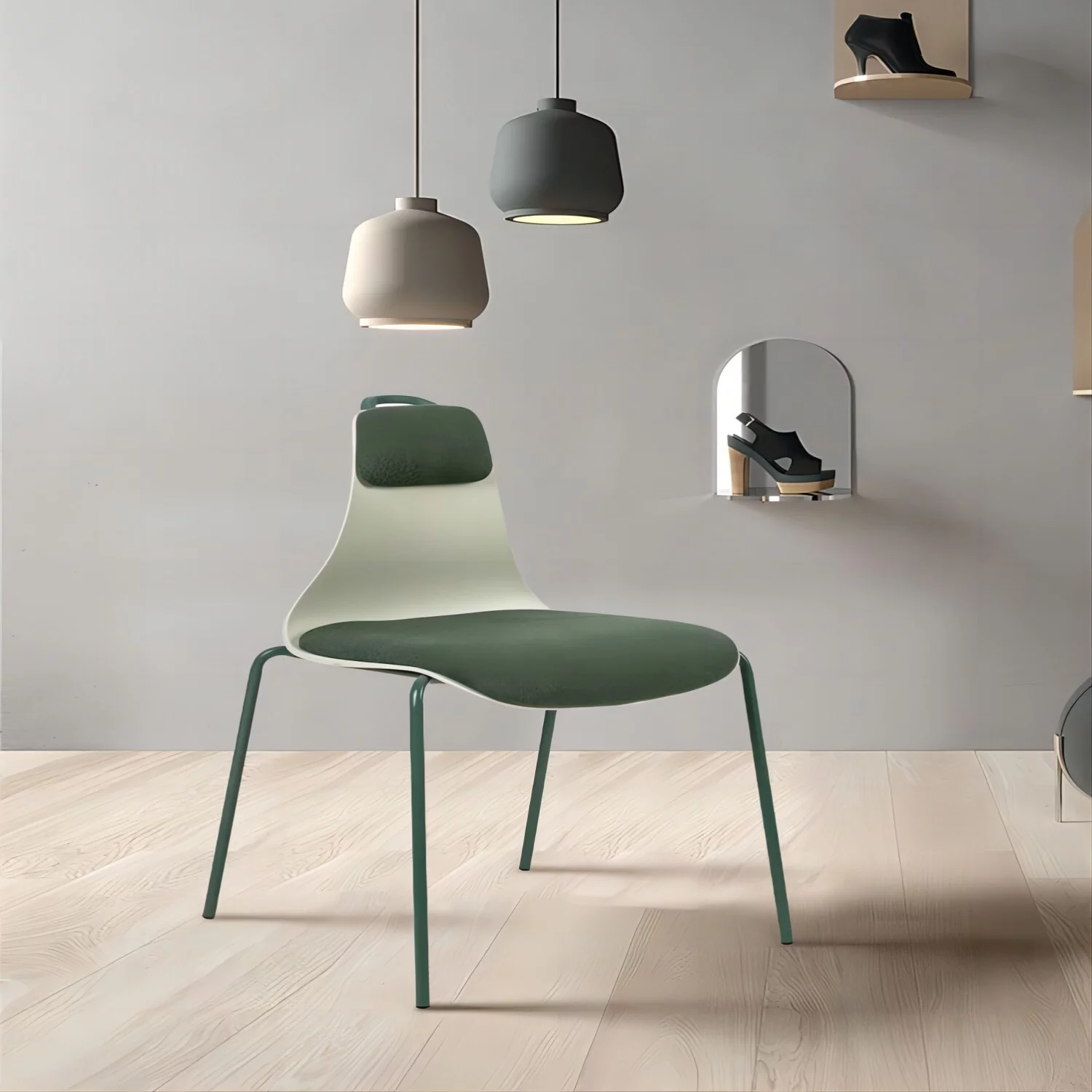 Homeika Leisure Side Chair Upholstered Dinning Chair with Pad Custion and Iron Legs for Living Room, Tilt Degree 15°,Weight Capacity 300LBS,Green (Set of 2)