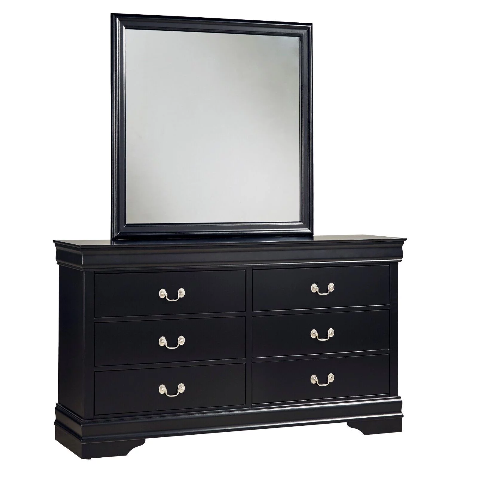 Classic Louis Philippe Style Bedroom 4pc Set Twin Bed Nightstand Dresser Mirror Traditional Black Finish Furniture