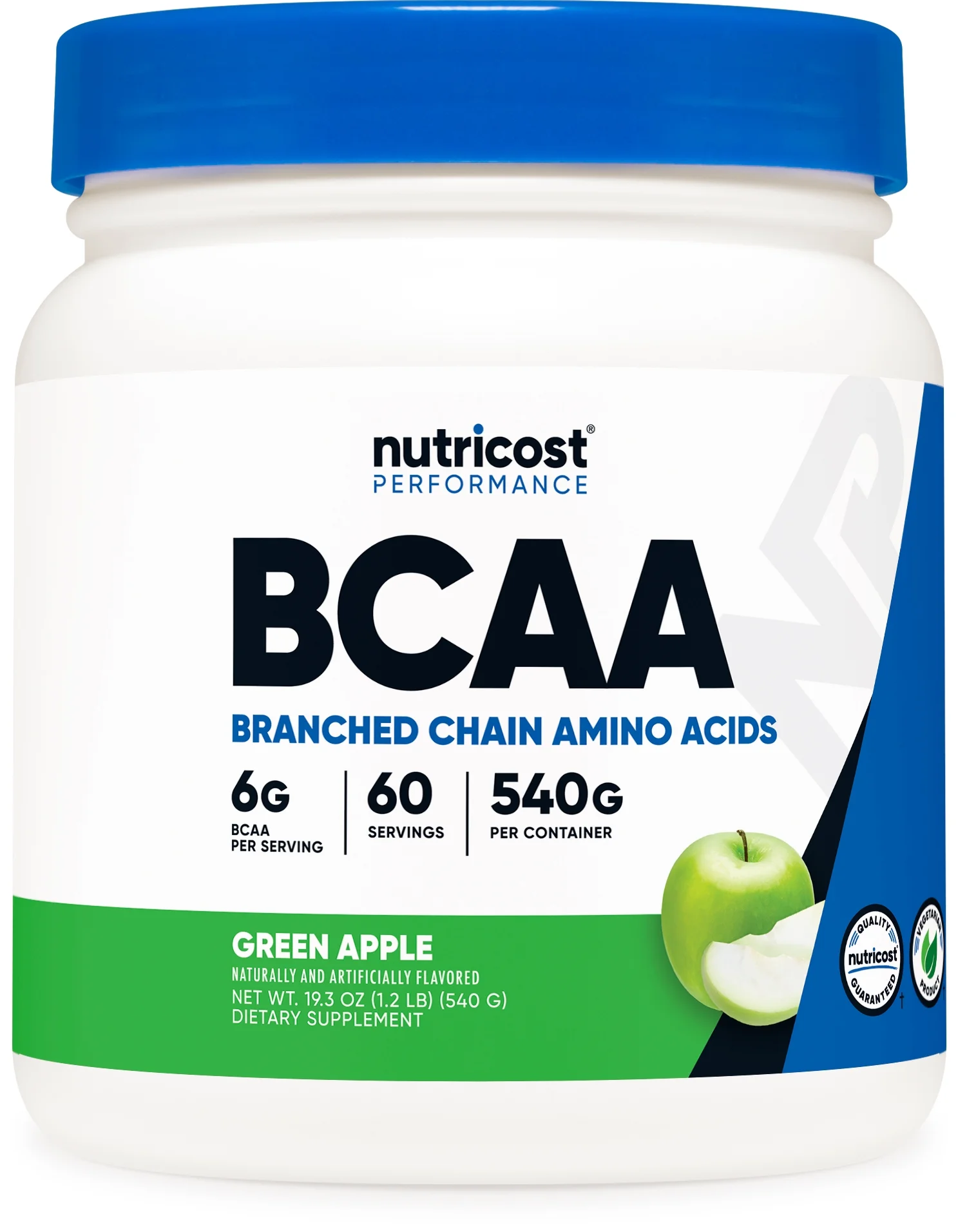 Nutricost BCAA Powder - 2:1:1 (Green Apple), 60 Servings - Non-GMO Supplement