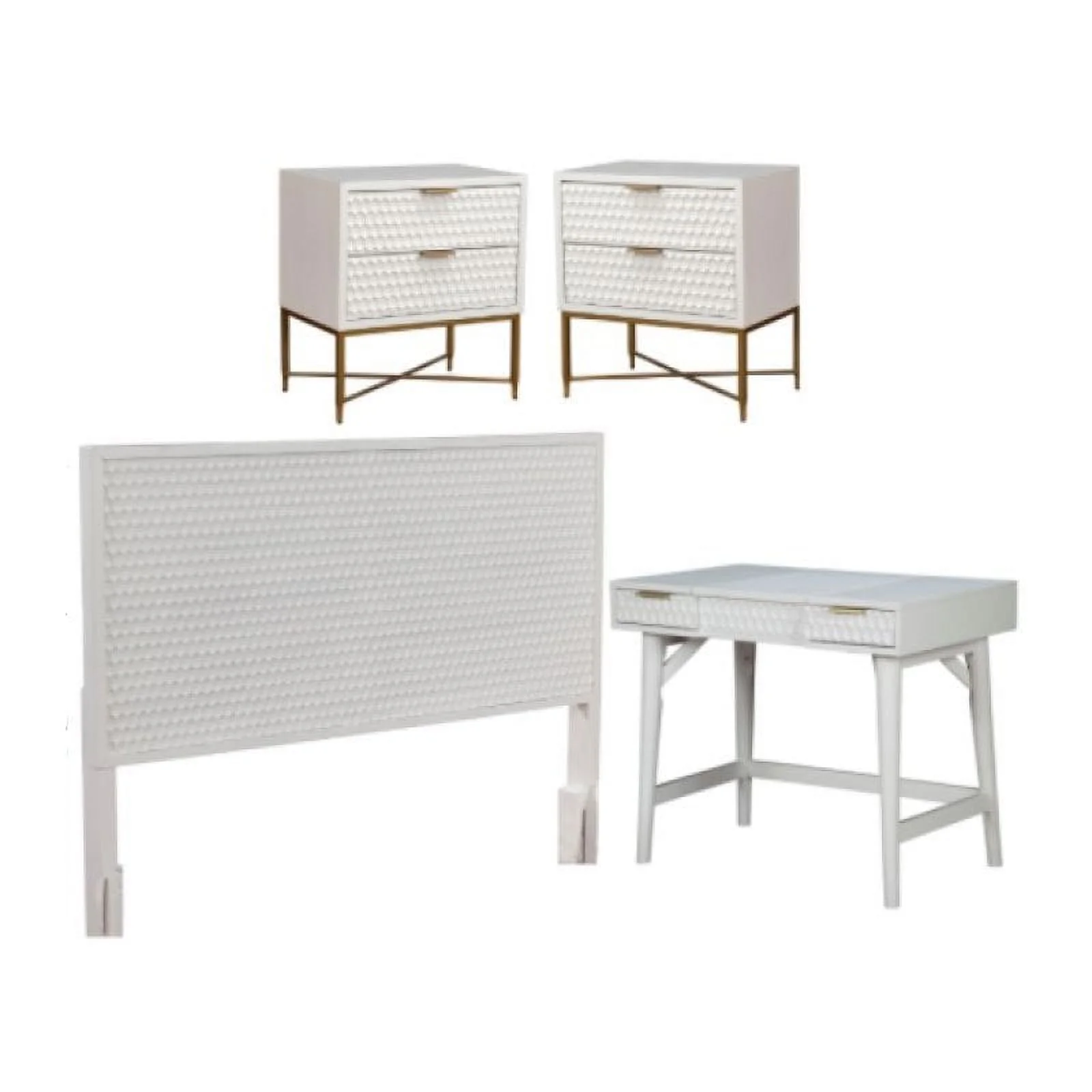 Home Square 4 Piece Set with Nightstand Standard King Headboard & Bedroom Vanity