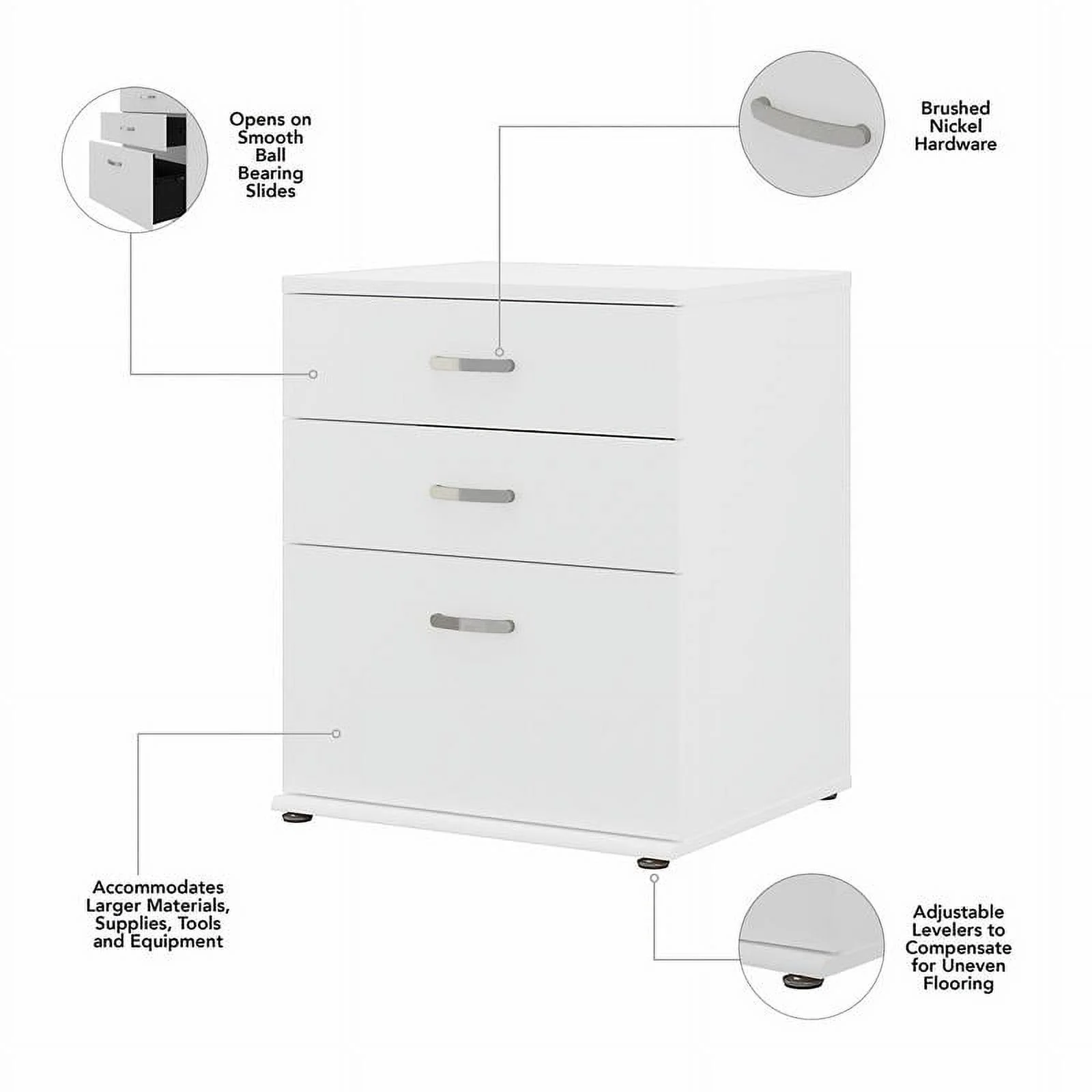Pemberly Row Laundry Room Cabinet with Drawers in White - Engineered Wood