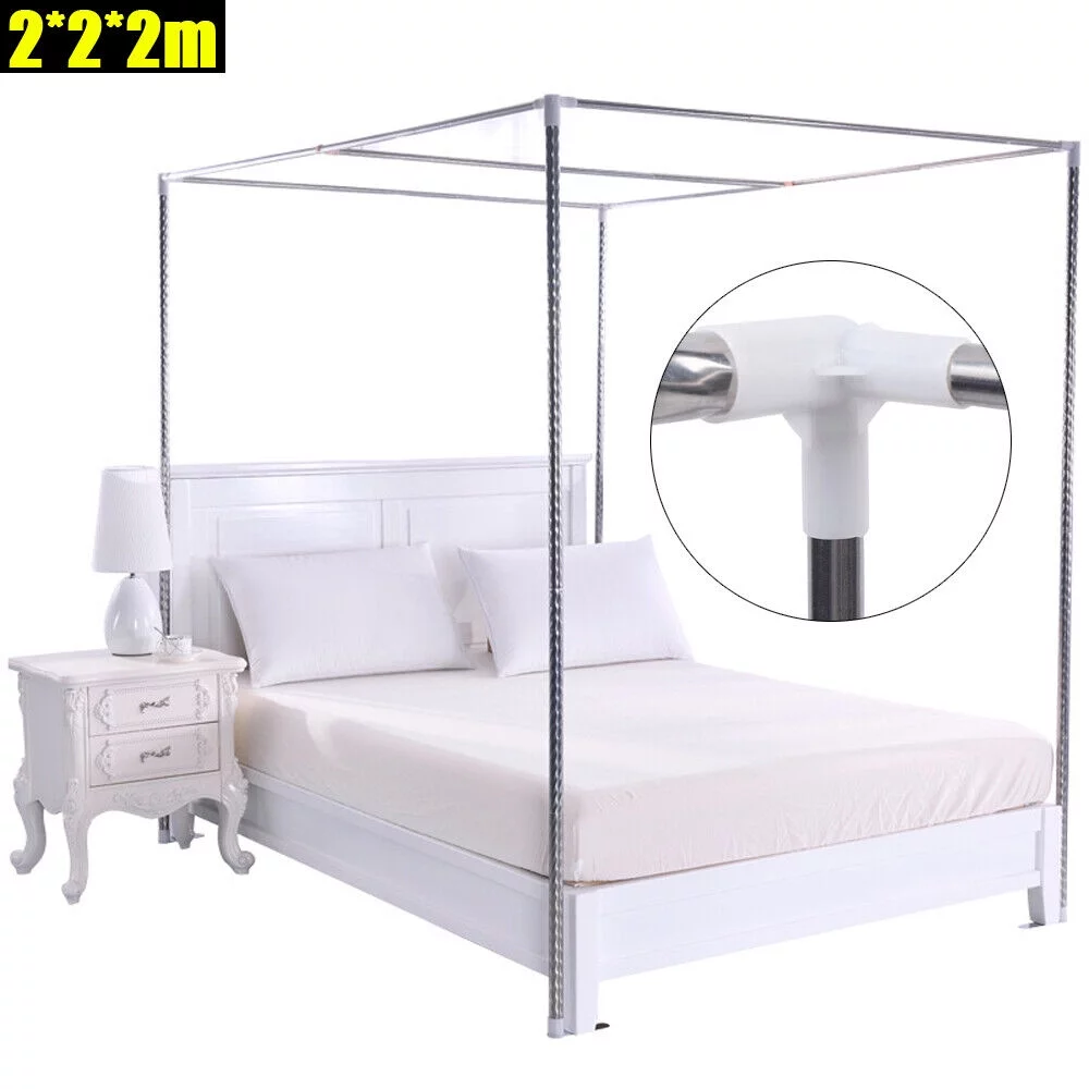 Detachable Silver Stainless Steel Bedding Canopy Frame for Four Corner Bed for Twin/Queen/California King Size
