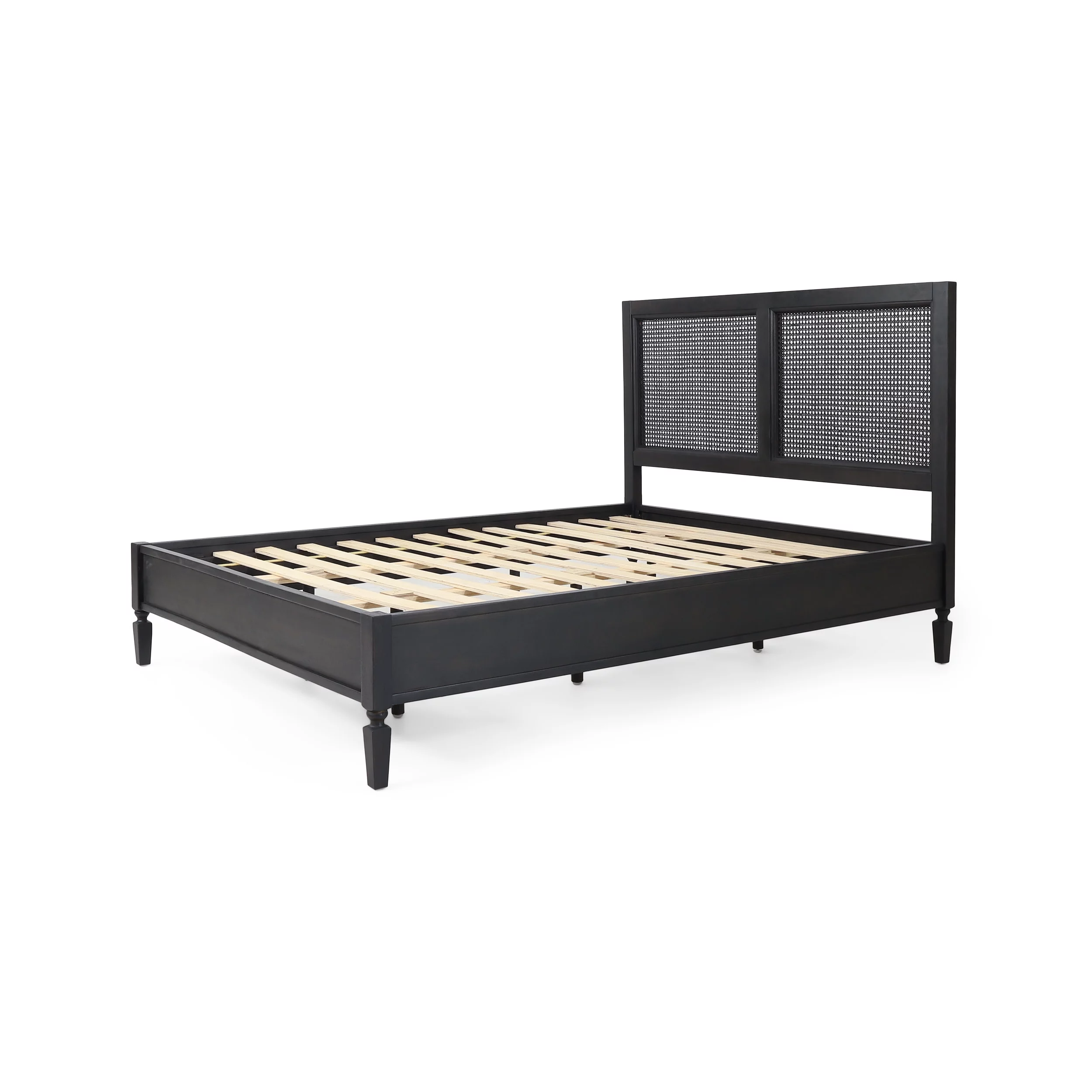 GDF Studio Mathena Rustic Acacia Wood and Rattan Queen Bed, Dark Gray