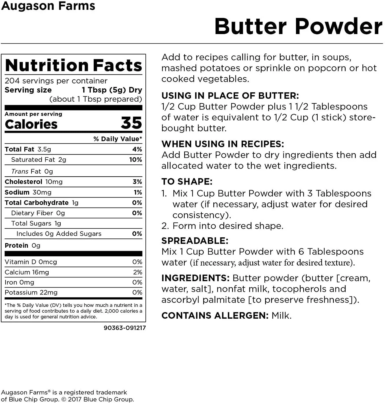 Augason Farms Butter Powder 2 lbs 4 oz No. 10 Can