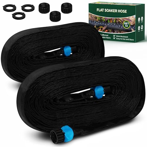 Garden Hose for Drip Irrigation System,Soaker Hose 100ft (50ft*2), Drip Hose for Garden Save 80% Water, Leakproof Design, Flexible Water Hose with Holes for Lawn, Garden Bed, Vegetable Field