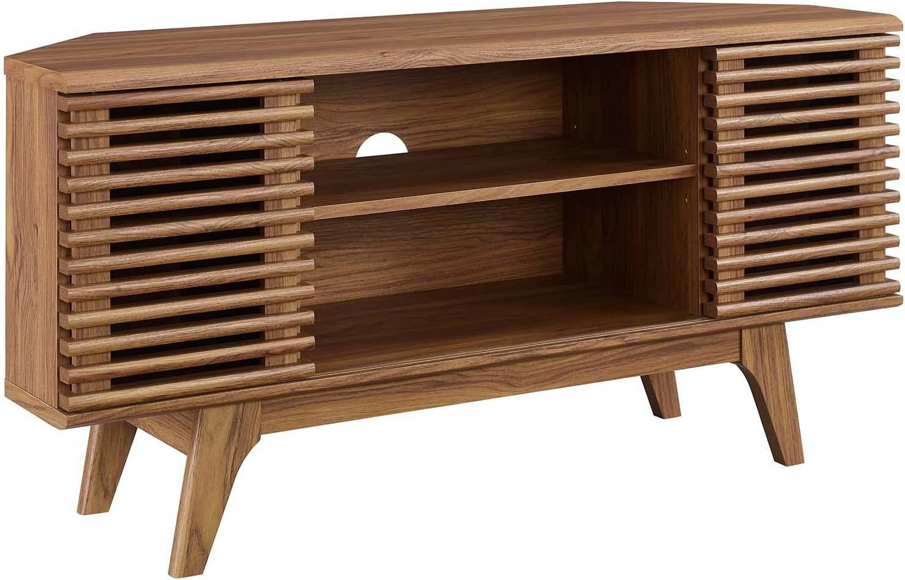 KHBIULIFE Render Mid-Century Modern Low Profile Corner Media TV Stand in Wal  15 x 46 x 23
