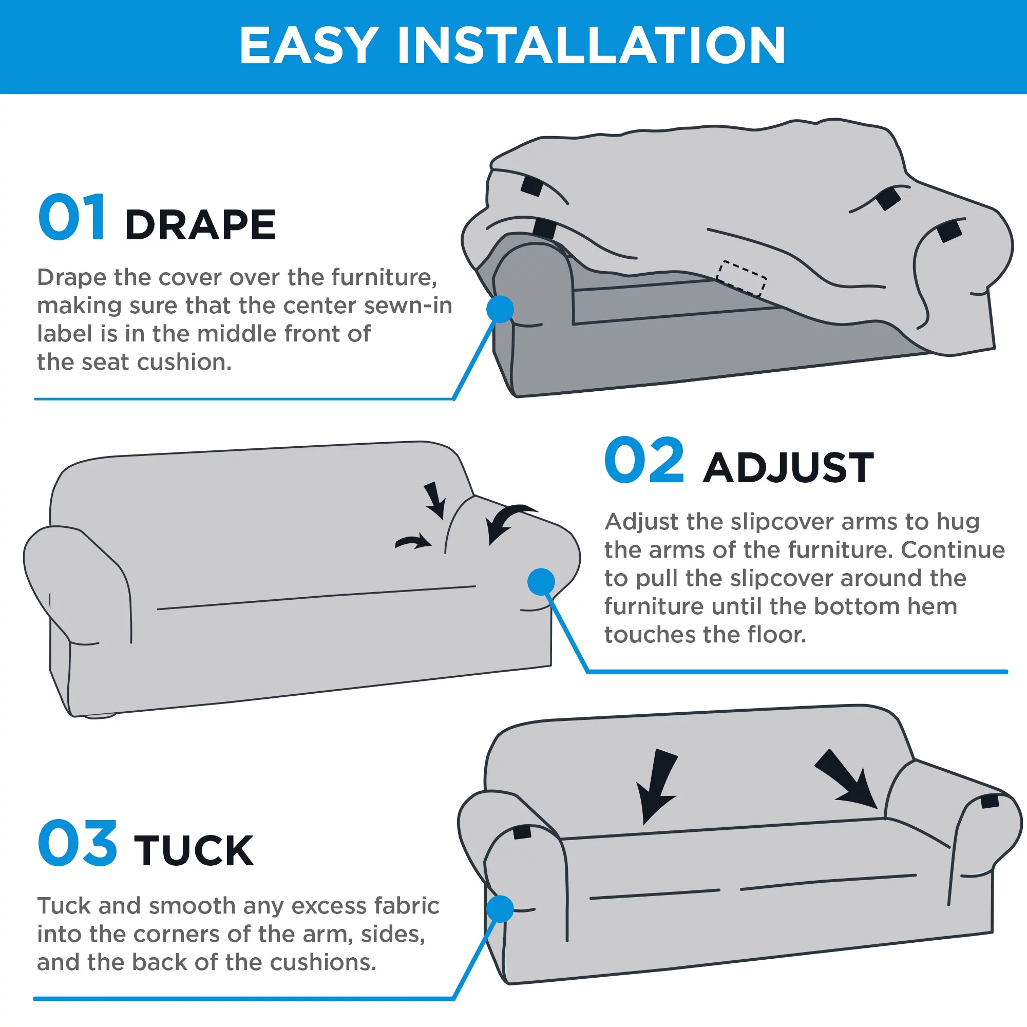 Mainstays Pixel Stretch Fabric Sofa Slipcover, Navy Blue, 1 Piece