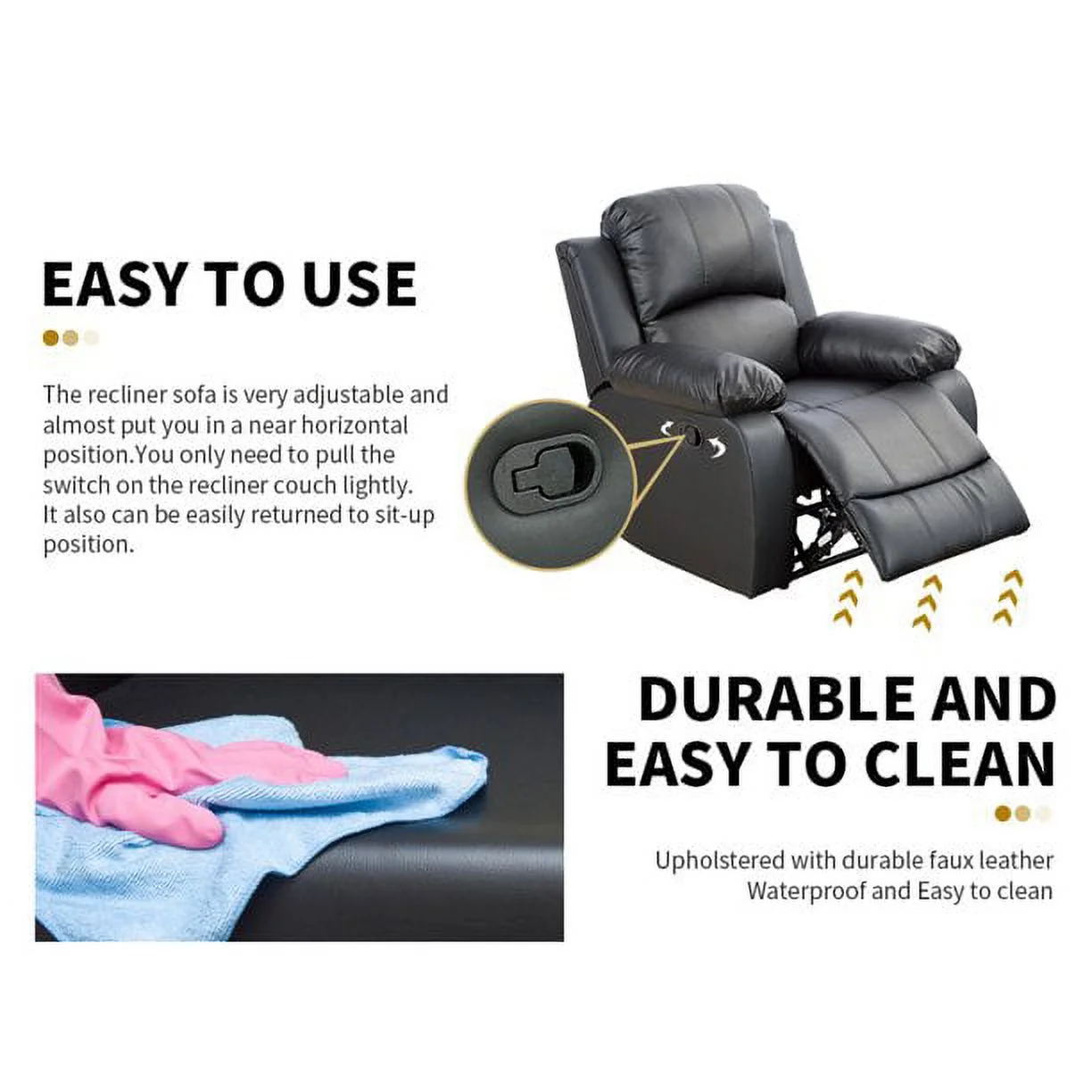 PonLiving Furniture GS2900-3PC Huntington 3-Piece Brown Bonded Leather Sofa & Loveseat & Chair 1 Set with 5 Recliner