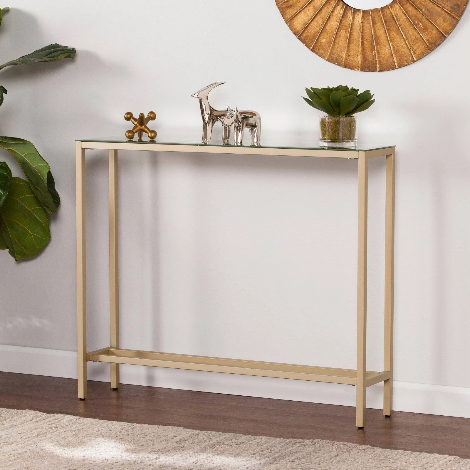 SEI Furniture Darrin Narrow Mirror Top Console Table in Gold