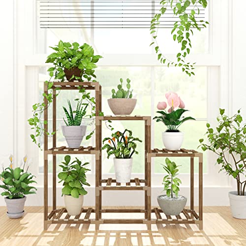 Tikea Plant Stand Indoor Hexagonal Plant Stand for Multiple Plants Indoor Outdoor Large Wooden Plant Shelf Creative DIY 6 Tiered Flowers Stand Rack for Living Room Balcony Patio Window