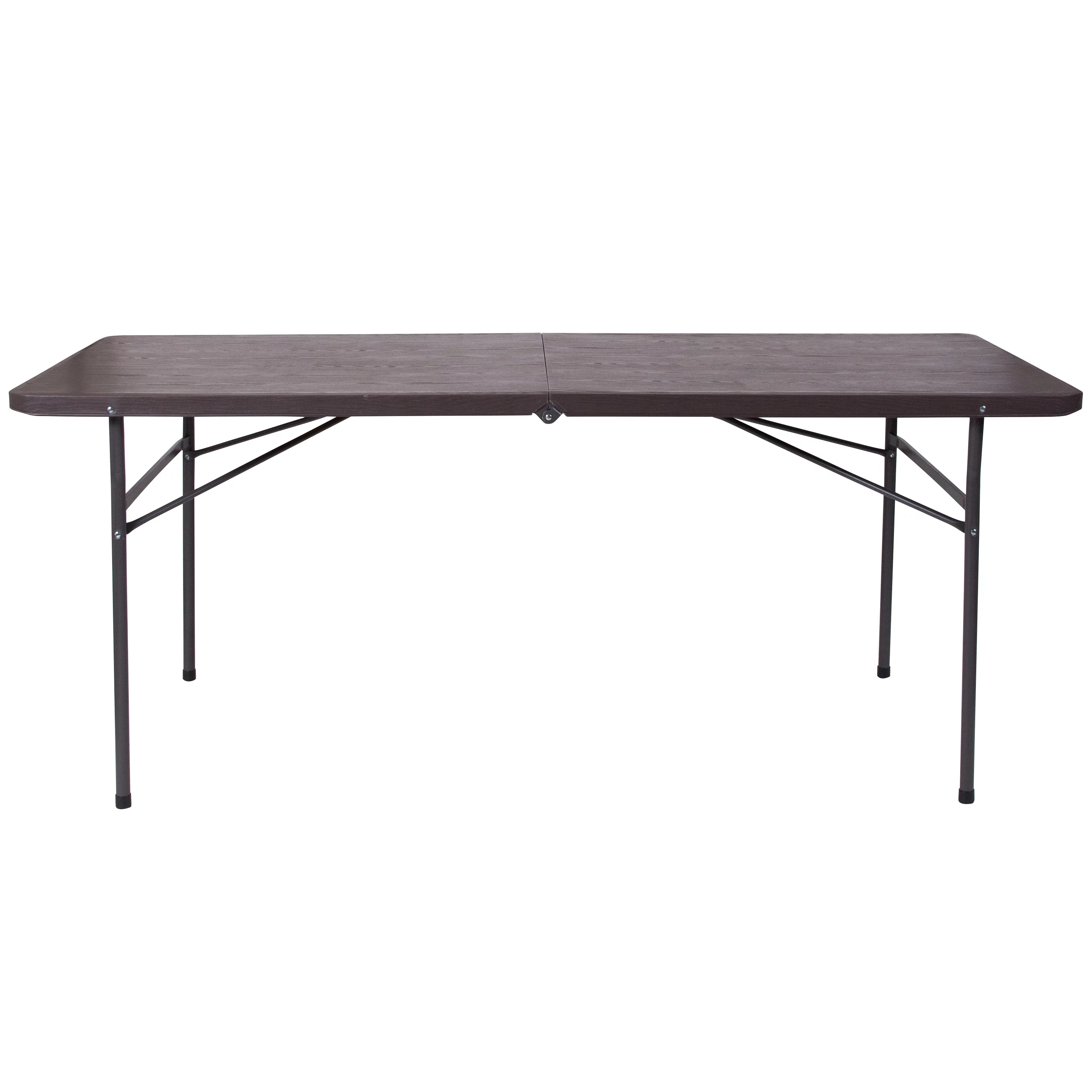 Emma + Oliver 6-Foot Bi-Fold Brown Wood Grain Plastic Folding Table with Carrying Handle