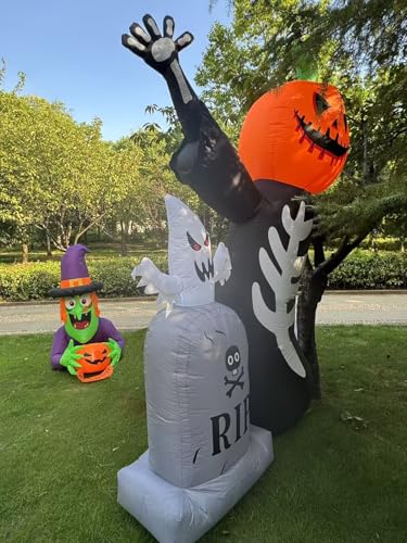 8FT Halloween Inflatable Decoration,Halloween Ghost Skeleton Pumpkin with Built-in LED Lights，Trick or Treat,Outside Decor for Yard Garden Lawn Home Party (Ghost Skeleton Pumpkin)