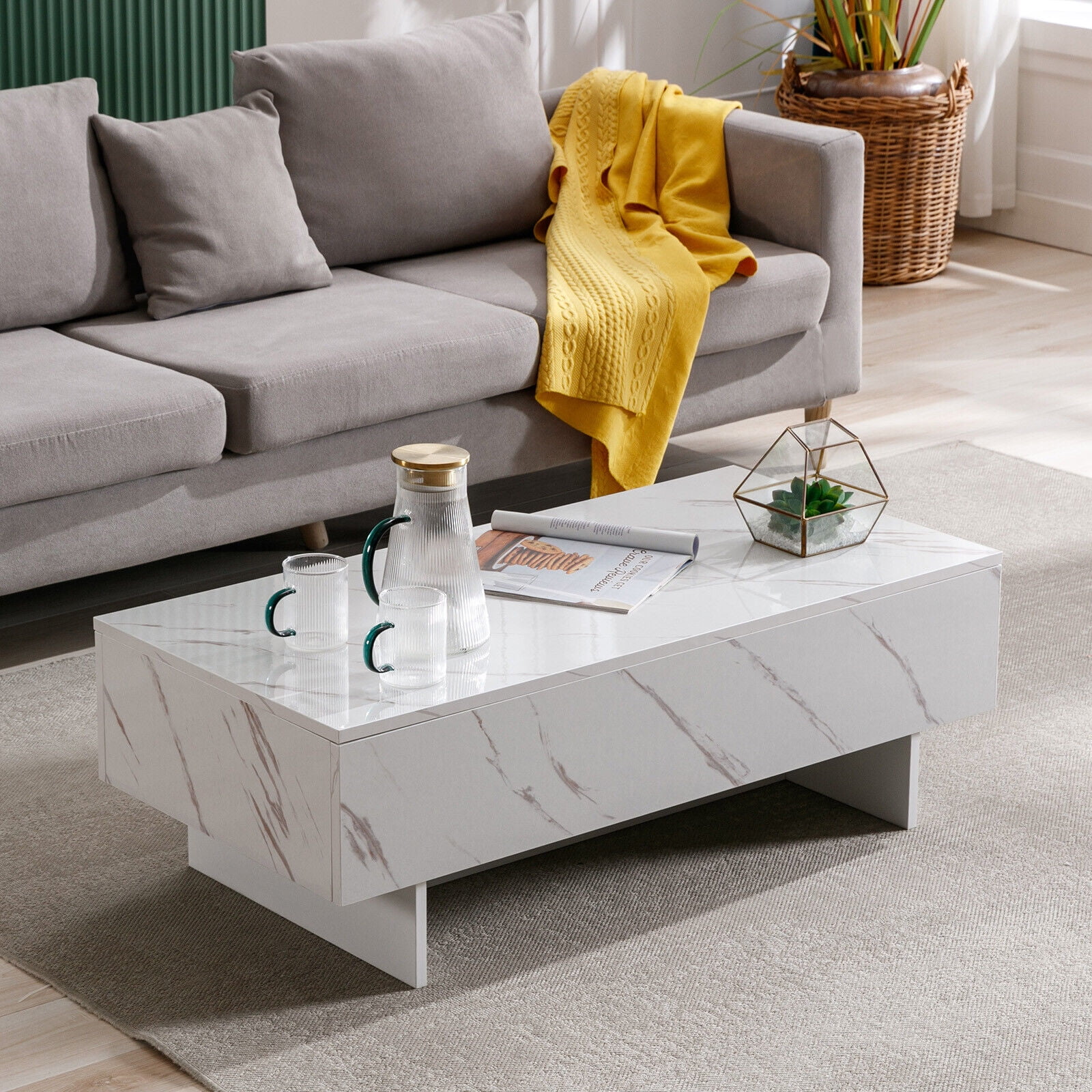 High Gloss White Marble Rectangle Coffee Table 42.5