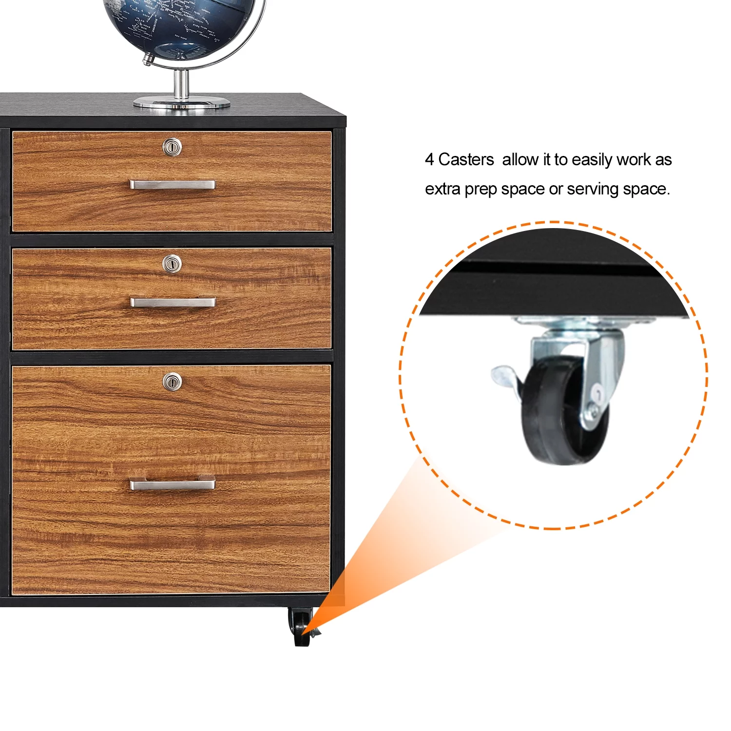 Rolling 3 Drawer File Cabinet with Lock, Wood Lateral Filing Cabinet with Open Shelves