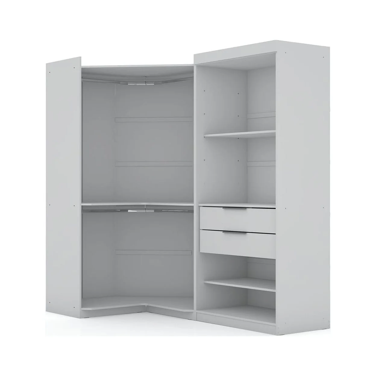 Mulberry Open 2 Sectional Modern Corner Wardrobe Closet with 2 Drawers- Set of 2 in White