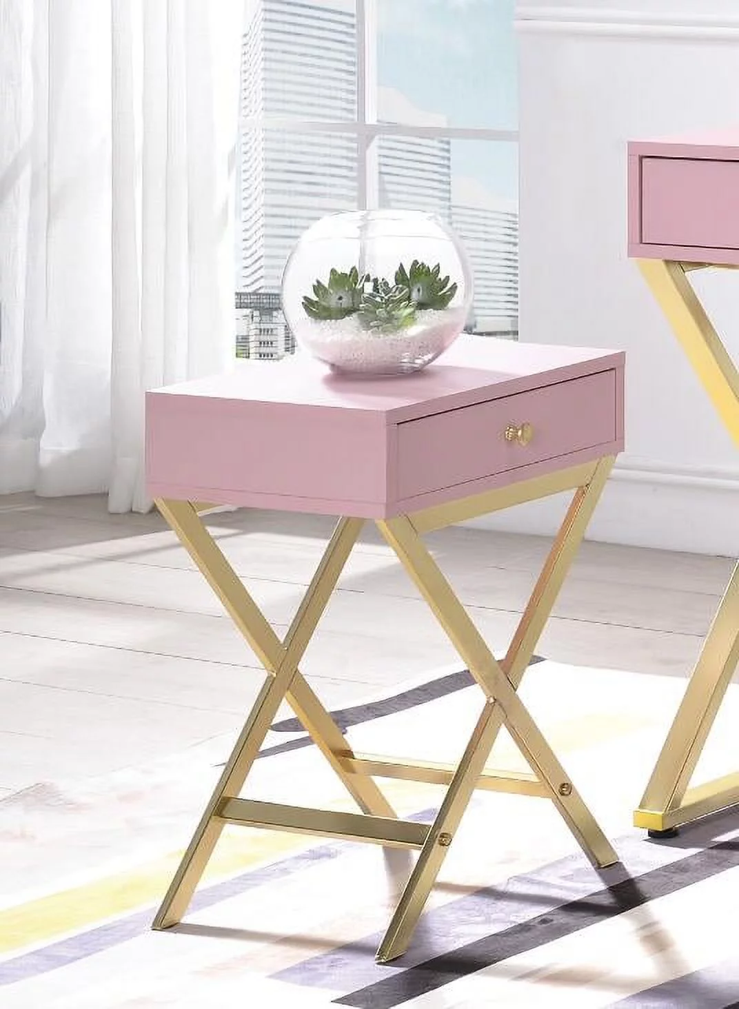 CoSoTower Side Table, Pink & Gold 82698