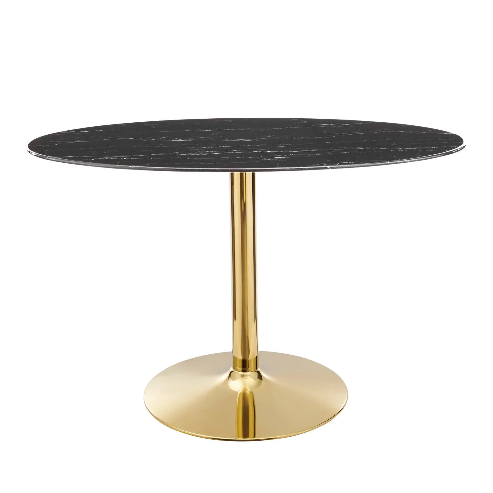 48 inch Dining Table, Round, Black Gold, Artificial Marble, Metal Steel, Modern Contemporary, Mid Century Kitchen Room Cafe Bistro Restaurant Hospitality