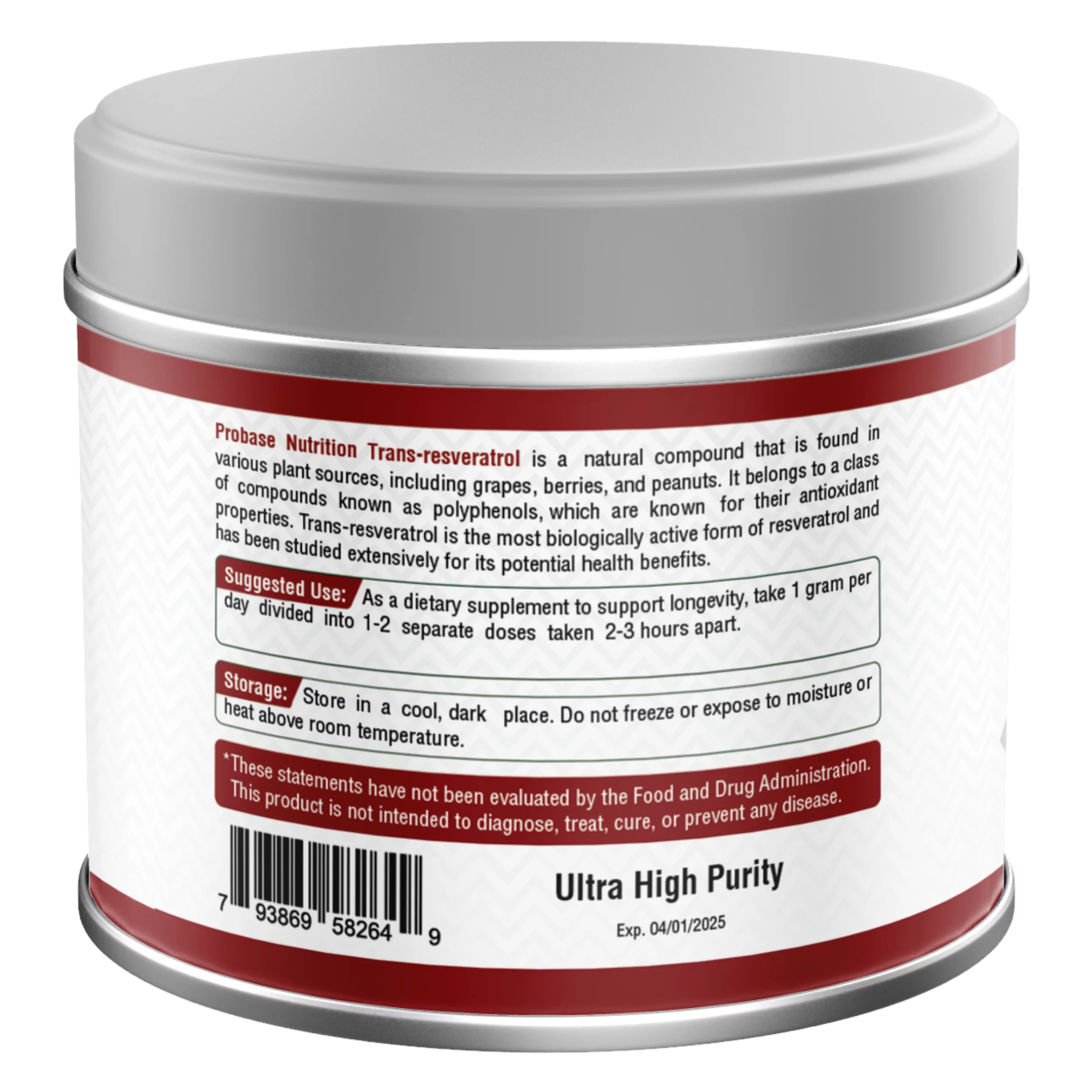 Probase Nutrition 99% Micronized Trans-Resveratrol Powder - 1000mg | Pure Pharmaceutical Grade Trans-Resveratrol Powder, 40g Jar, 40-Day Supply