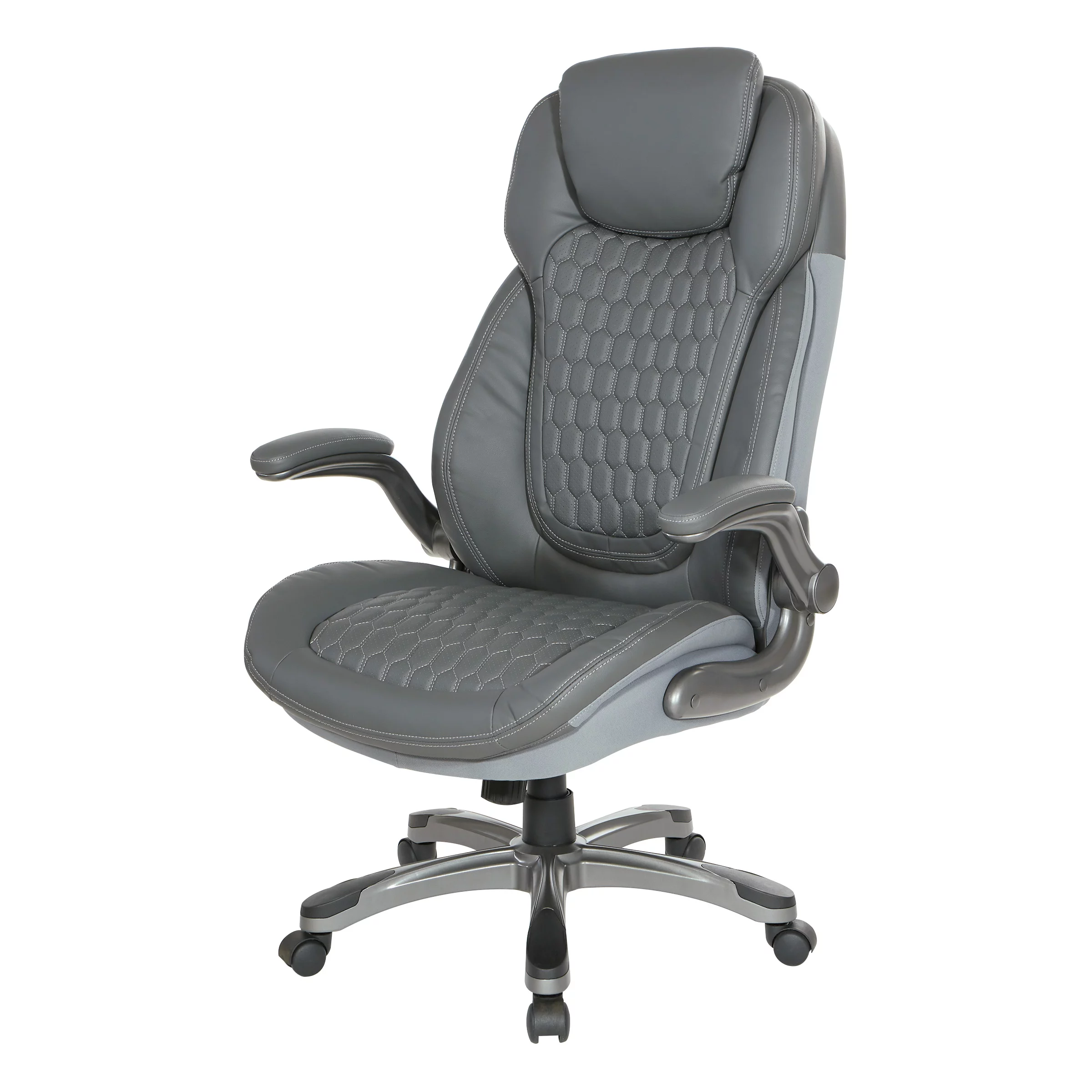 Office Star Products Executive High Back Chair with Grey Bonded Leather and Flip Arms