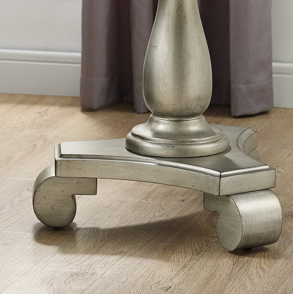 Roundhill Furniture Rene Round Wood Pedestal End Table in Champagne