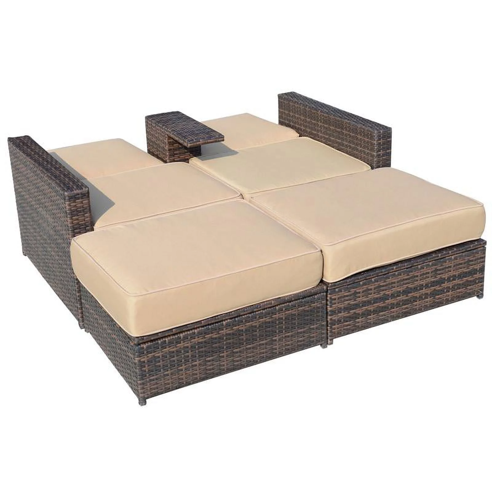 Outsunny 3 Piece Patio Sofa Set Recliner Lounge Ottoman Loveseat Rattan Outdoor, seating capacity-2